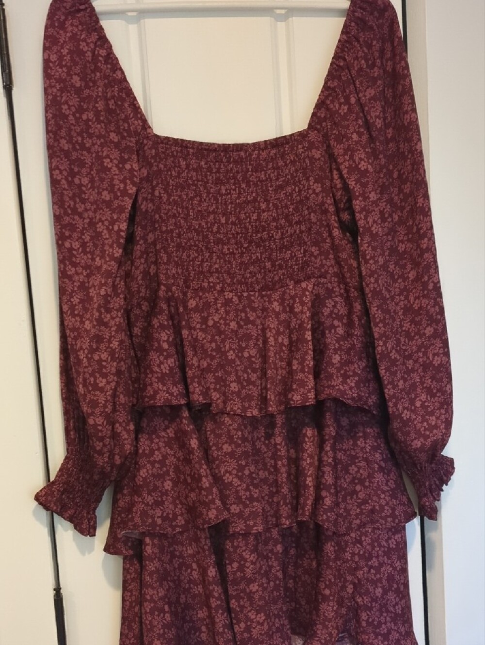 🩷 Altar'd State Burgundy Floral Tiered Long Sleeve Dress - Picture 6 of 6